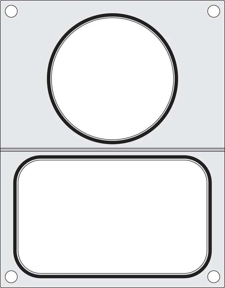 Matrice de scellage Hendi pour scelleuse de barquettes Compact, 1 barquette 178 x 113 mm et 1 barquette ronde Ø 115 mm