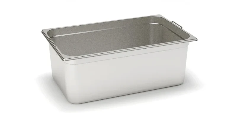 Bac GN Rieber en acier inoxydable GN 1/9 avec poignées encastrables - 65 mm, capacité : 0,5 litres, Mod. 19 065 F