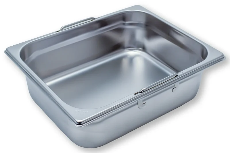 Bac GN Rieber en acier inoxydable GN 1/2 avec poignées encastrables - 100 mm, capacité : 5,3 litres, Mod. 12 100 F