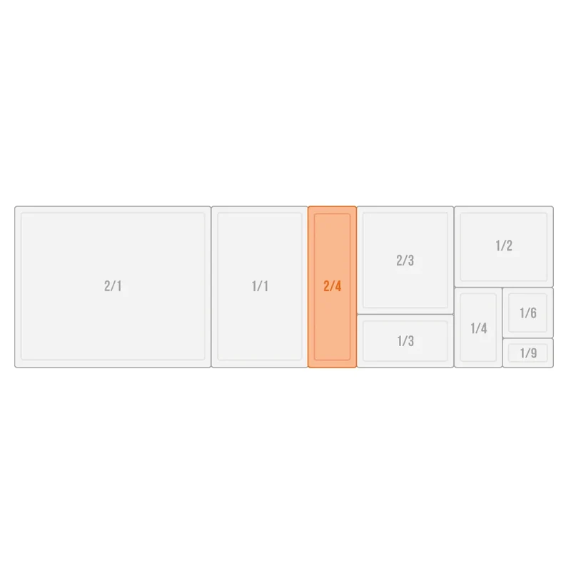 Bac GN Rieber en acier inoxydable GN 2/4 - 65 mm, capacité : 3,3 litres, Mod. 24 065