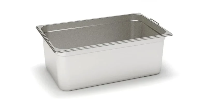 Bac GN en inox Rieber GN 1/2 avec poignées rabattables - 200 mm, capacité : 10,9 litres, mod. 12 200 F - Réservé Cycle8