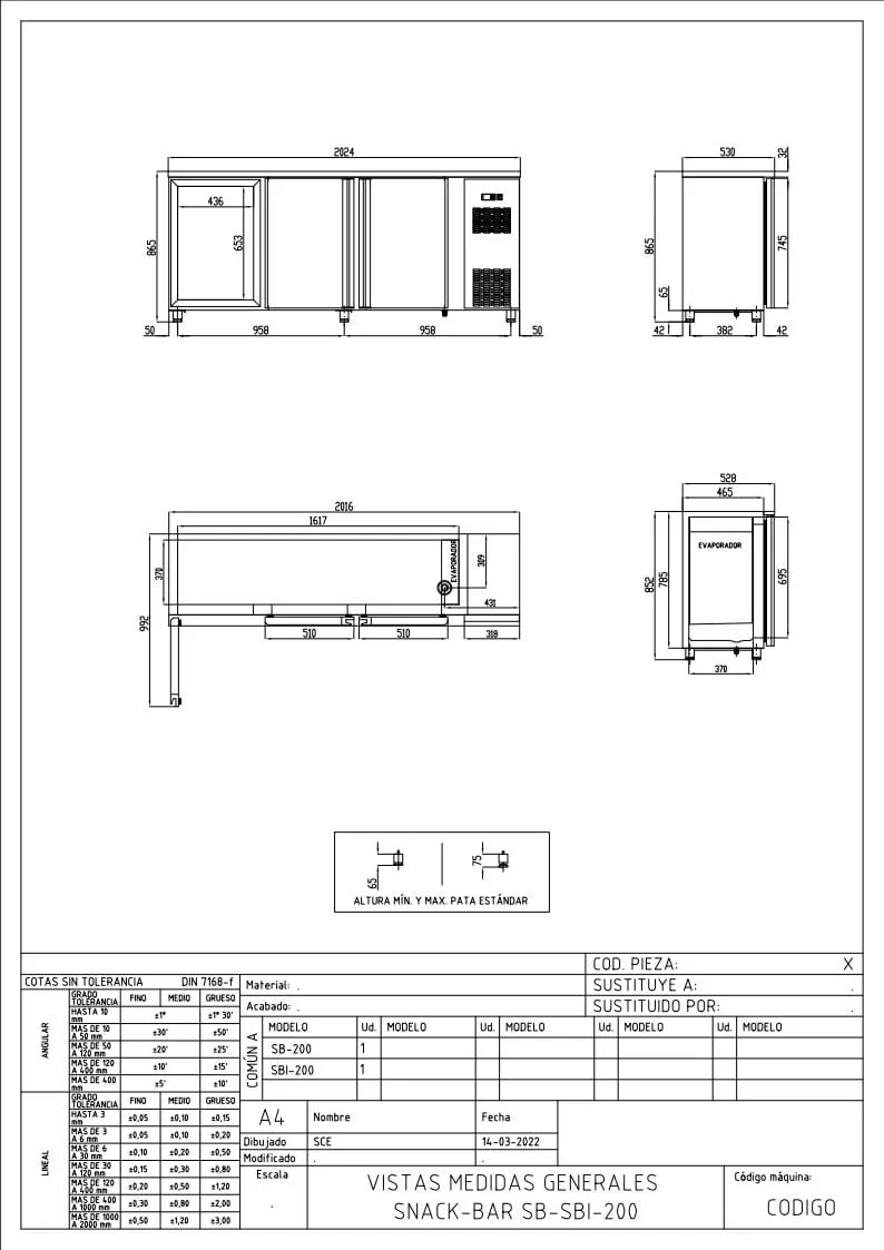 Table réfrigérée de bar Coreco PROFI 3/0 avec 3 portes