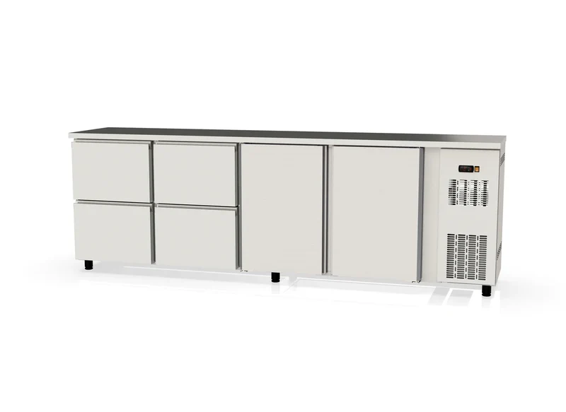Table réfrigérée de bar Coreco PROFI 2/4 en acier inoxydable avec 2 portes et 4 tiroirs