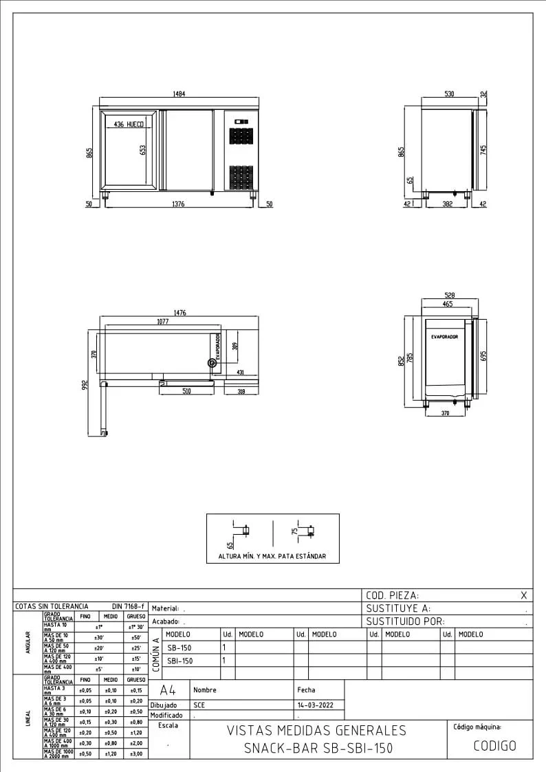 Table réfrigérée de bar Coreco PROFI 2/0 en acier inoxydable avec 2 portes