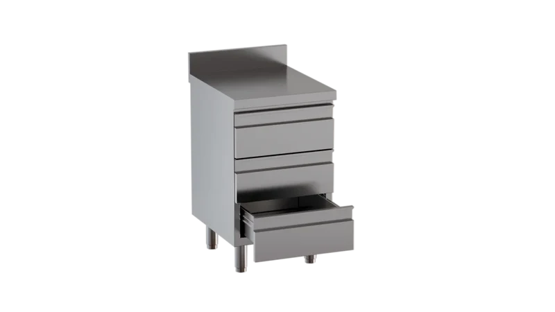 Meuble à tiroirs en inox ECO unité 3 tiroirs 600 avec dosseret
