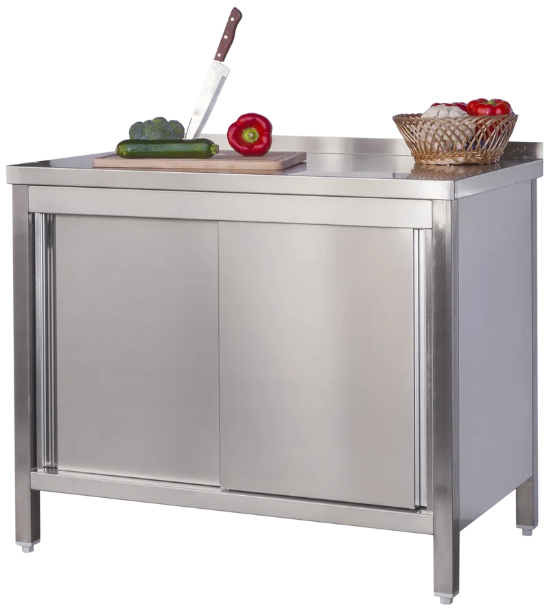 Armoire de travail professionnelle en inox avec portes coulissantes et dosseret - 1500 x 700 mm