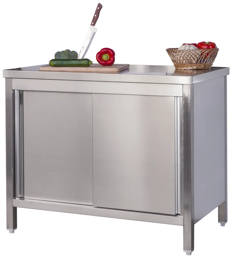 Armoire de travail professionnelle en inox avec portes coulissantes 1500 x 600 mm