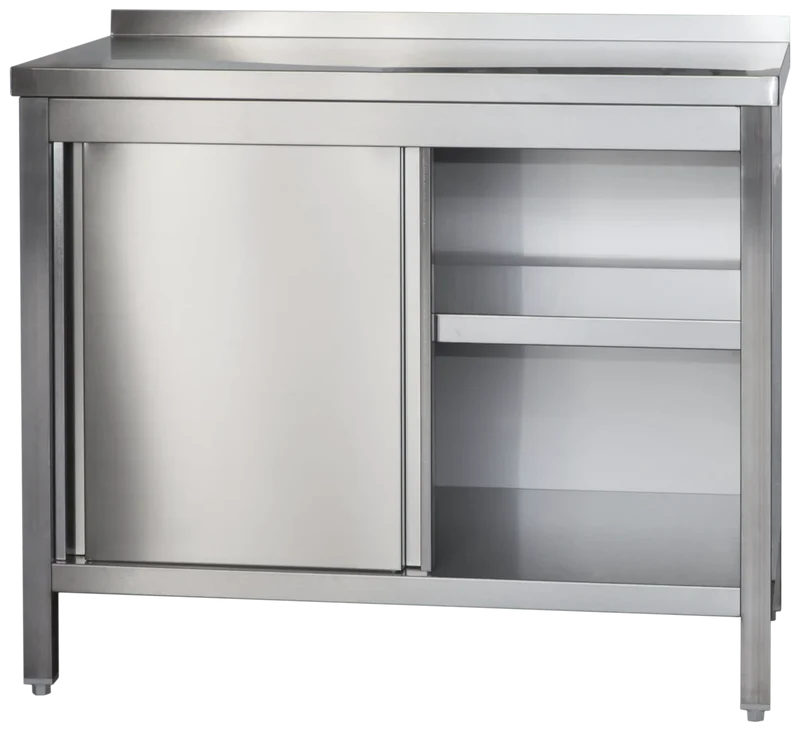 Armoire de travail professionnelle en inox avec portes coulissantes et dosseret - 1400 x 600 mm