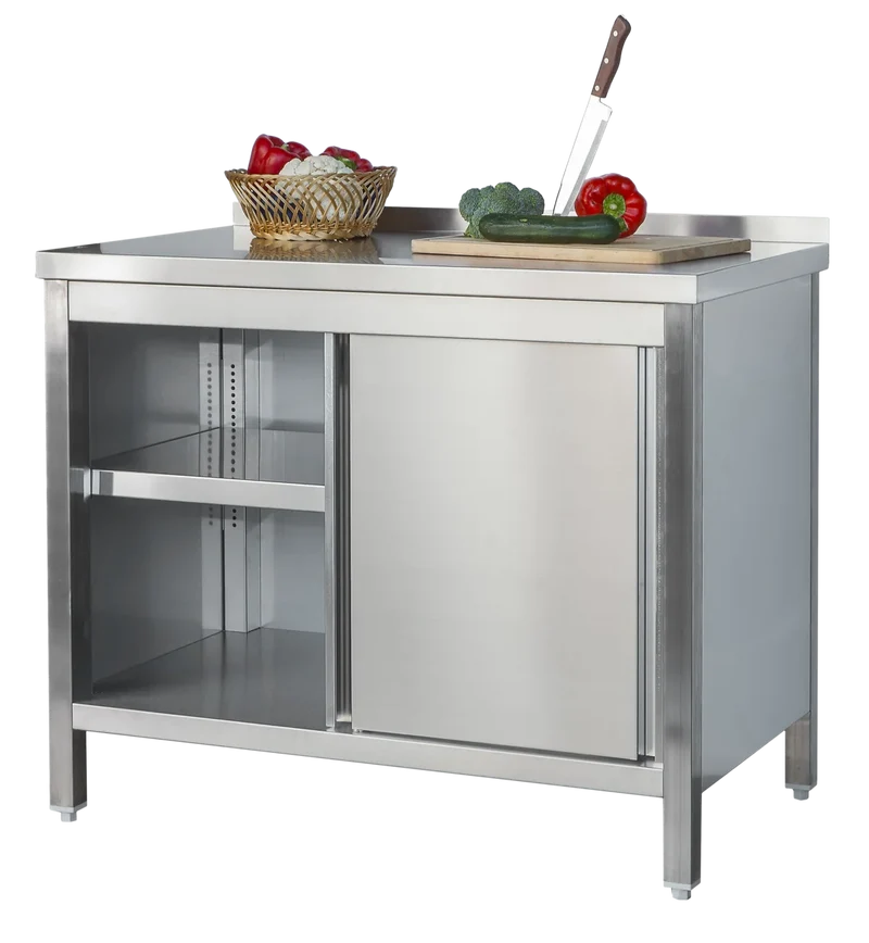 Armoire de travail professionnelle en inox avec portes coulissantes et dosseret - 2000 x 700 mm