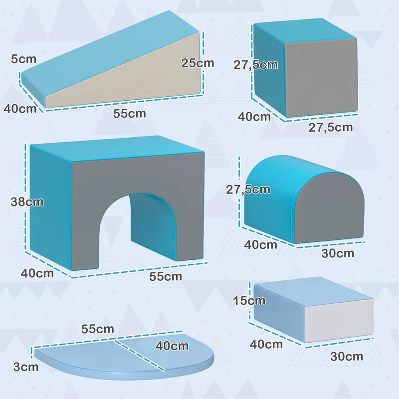 Lot de 7 blocs motricité bébé modulable 170 x 130 x 40 cm stimulation ludique assemblable salle de jeu épuré en epe bleu 21_0000725