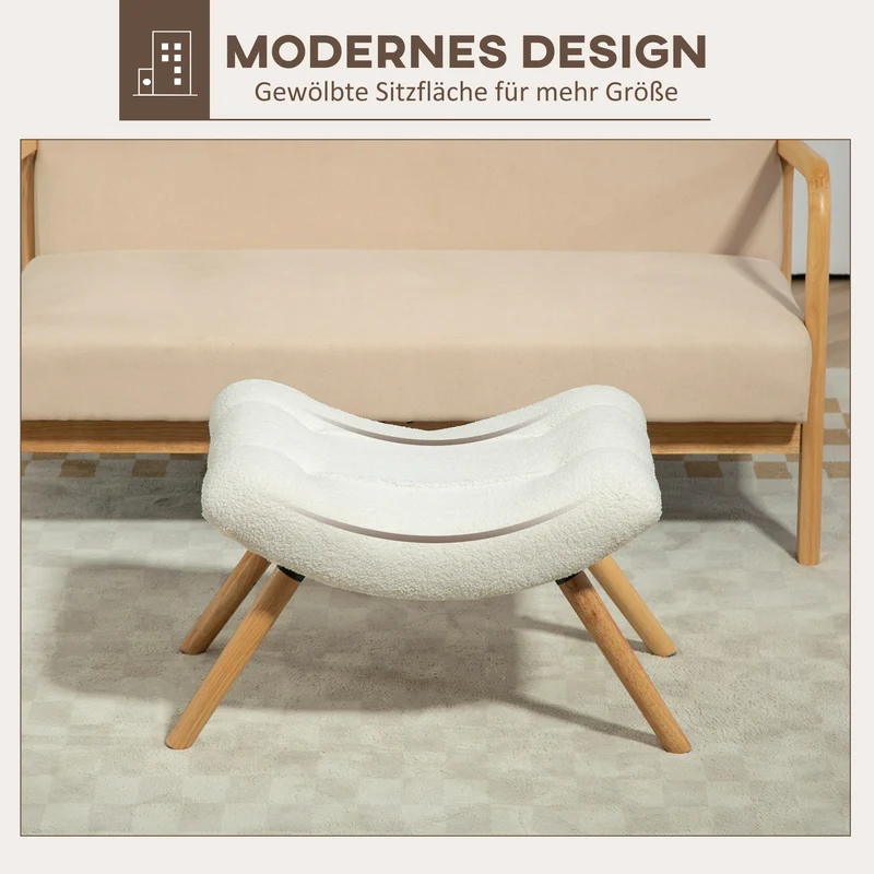Repose-pieds moderne courbé rembourré polyvalent salon chambre 60,5 x 45 x 38 cm confort assise scandinave en bois crème 21_0002950