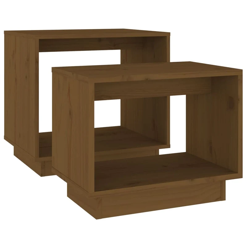Lot de 2 tables d'appoint gigognes en bois de pin massif marron DEC040516