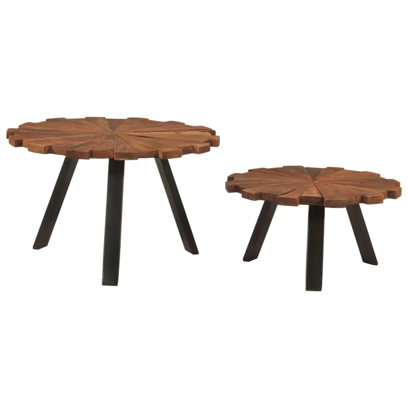 Lot de 2 tables d'appoint en bois massif récupéré marron et fer DEC040339