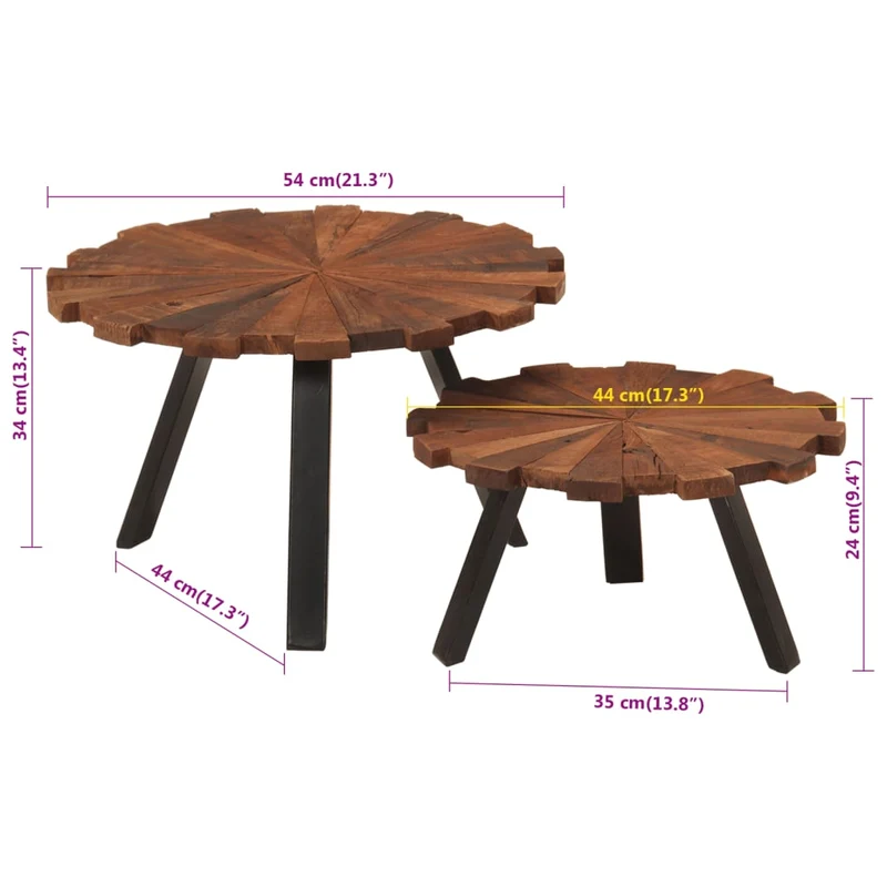 Lot de 2 tables d'appoint en bois massif récupéré marron et fer DEC040339