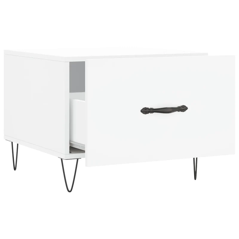 Lot de 2 tables basses d'appoint avec tiroir 50 x 50 x 40 cm bois d'ingénierie blanc et fer DEC040316