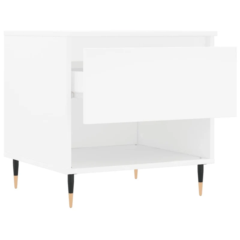 Lot de 2 tables basses d'appoint avec tiroir 50 x 46 x 50 cm bois d'ingénierie blanc et métal DEC040310