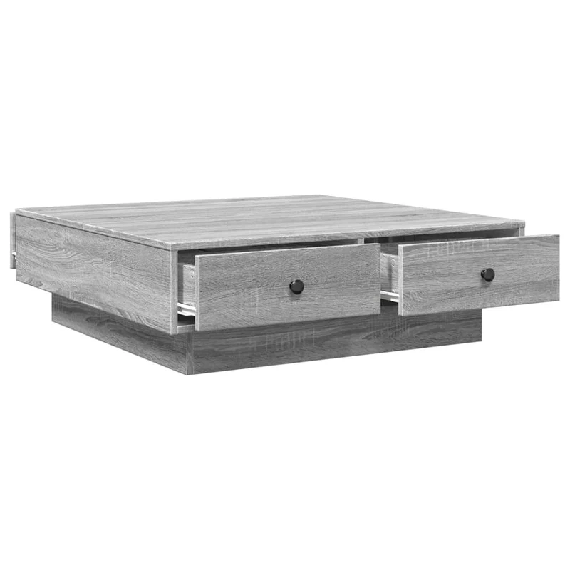 Table basse avec tiroirs 90 x 90 x 28 cm bois d'ingénierie gris et métal DEC040166