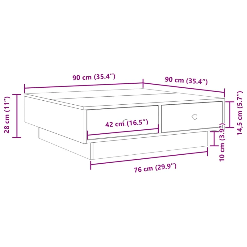 Table basse avec tiroirs 90 x 90 x 28 cm bois d'ingénierie gris et métal DEC040166