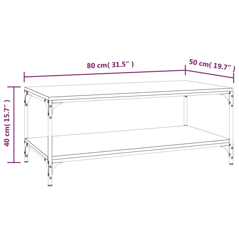 Table basse avec étagère style industriel 80 x 50 x 40 cm bois d'ingénierie gris et acier DEC040089
