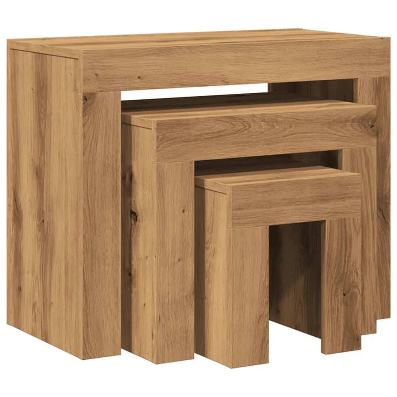 Lot de 3 tables d'appoint en bois d'ingénierie couleur chêne DEC040537