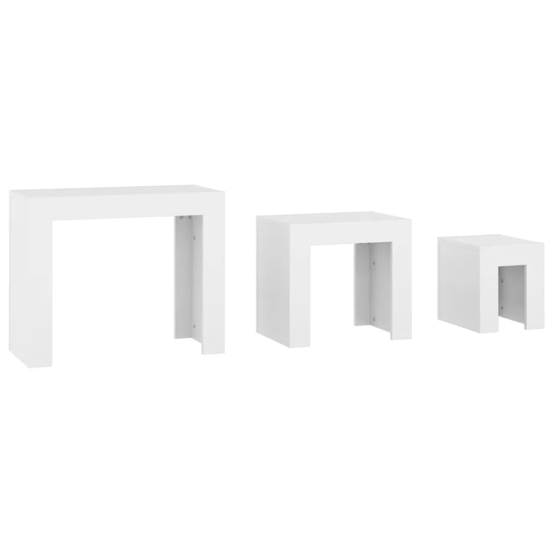 Lot de 3 tables d'appoint gigognes en bois d’ingénierie blanc DEC040531