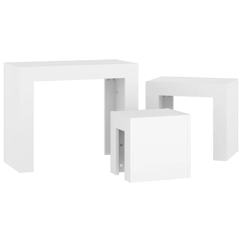 Lot de 3 tables d'appoint gigognes en bois d’ingénierie blanc DEC040531