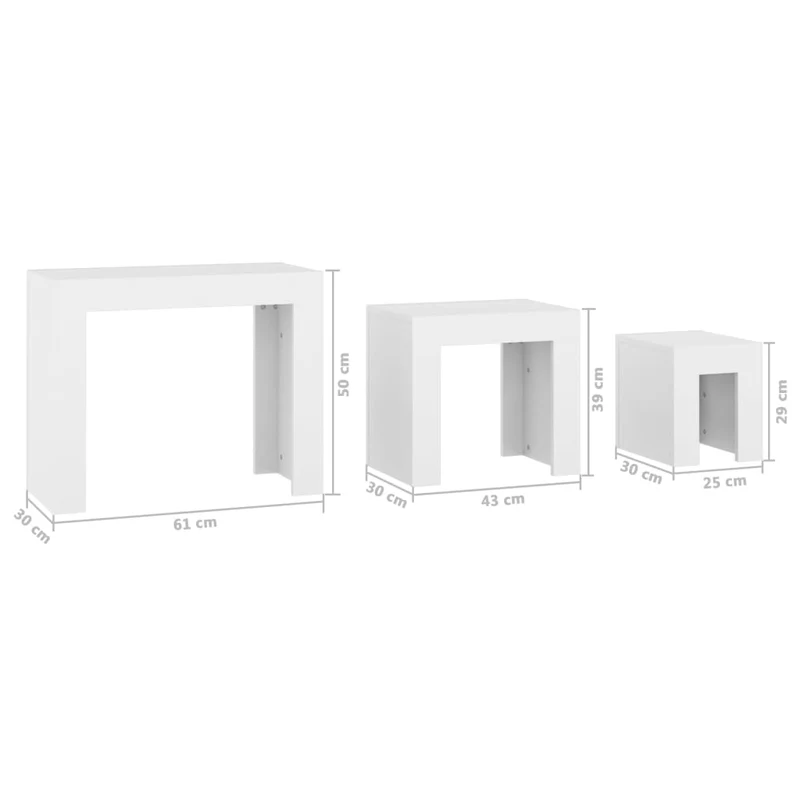 Lot de 3 tables d'appoint gigognes en bois d’ingénierie blanc DEC040531