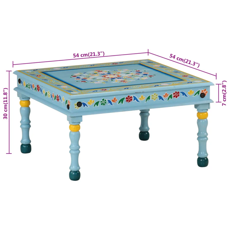 Table basse style tropical en bois de manguier massif peint à la main turquoise DEC040190