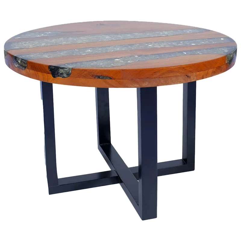 Table d'appoint design rustique en teck résine diamètre 60 cm multicolore DEC040182