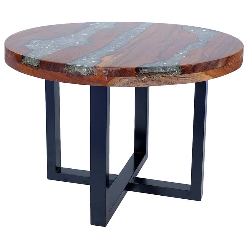 Table d'appoint design rustique en teck résine diamètre 60 cm multicolore DEC040182