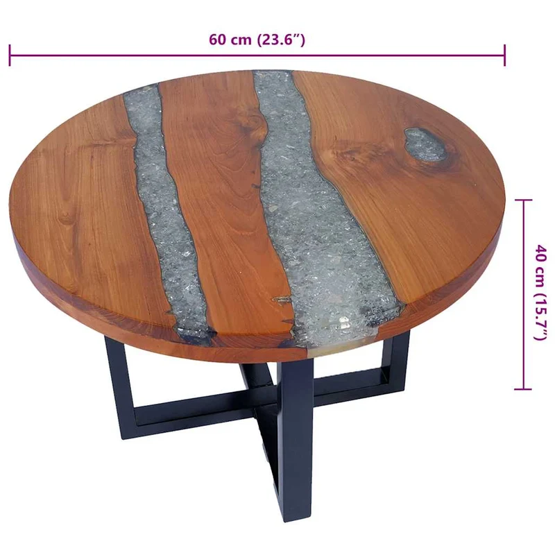 Table d'appoint design rustique en teck résine diamètre 60 cm multicolore DEC040182