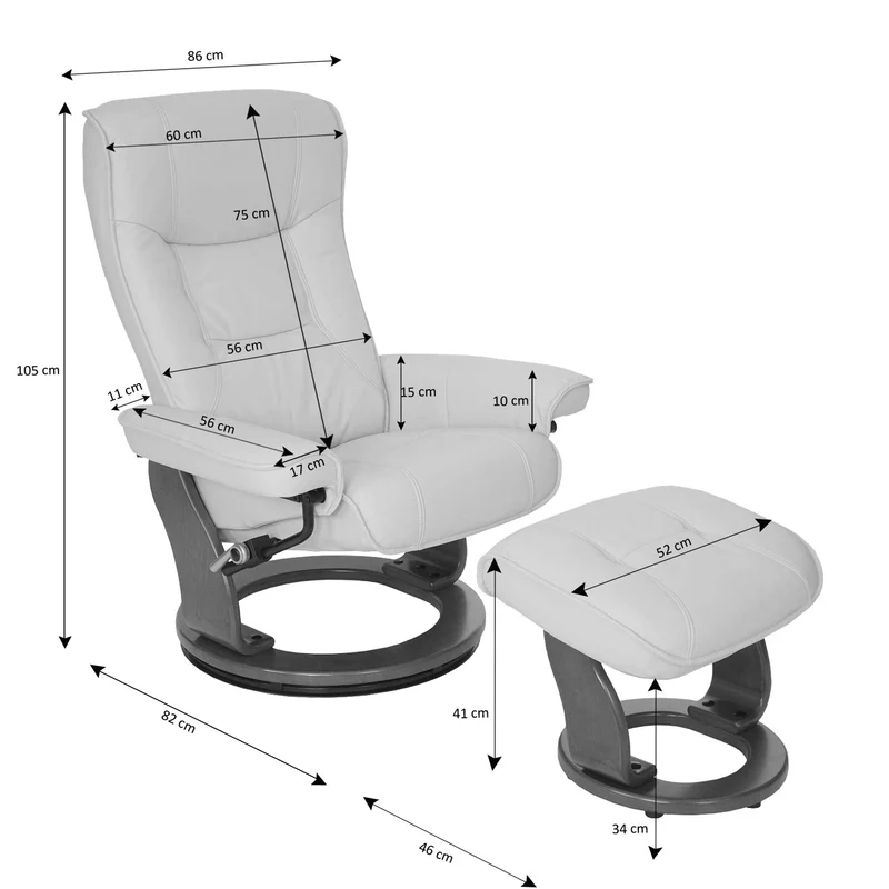 Fauteuil de relaxation TV avec repose-pieds cuir véritable noir pivotant inclinable 04_0003672