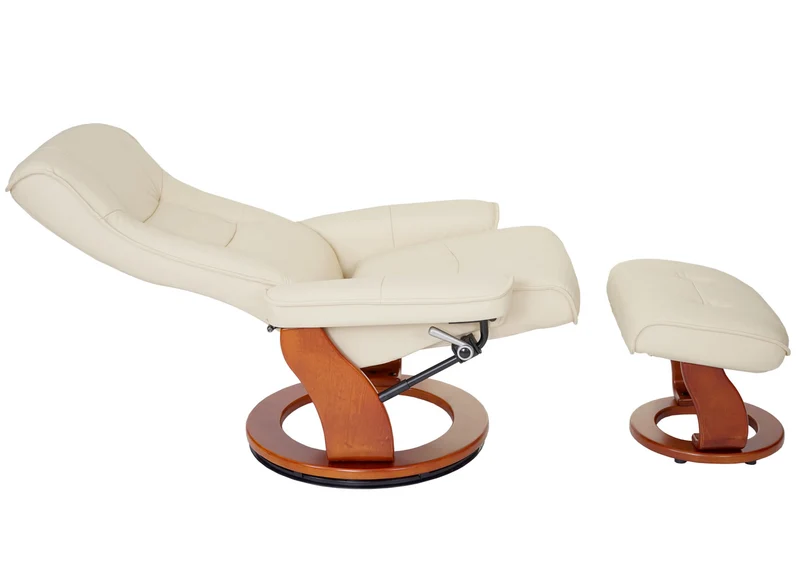 Fauteuil de relaxation TV avec repose-pieds cuir véritable crème pivotant et réglable 04_0003674