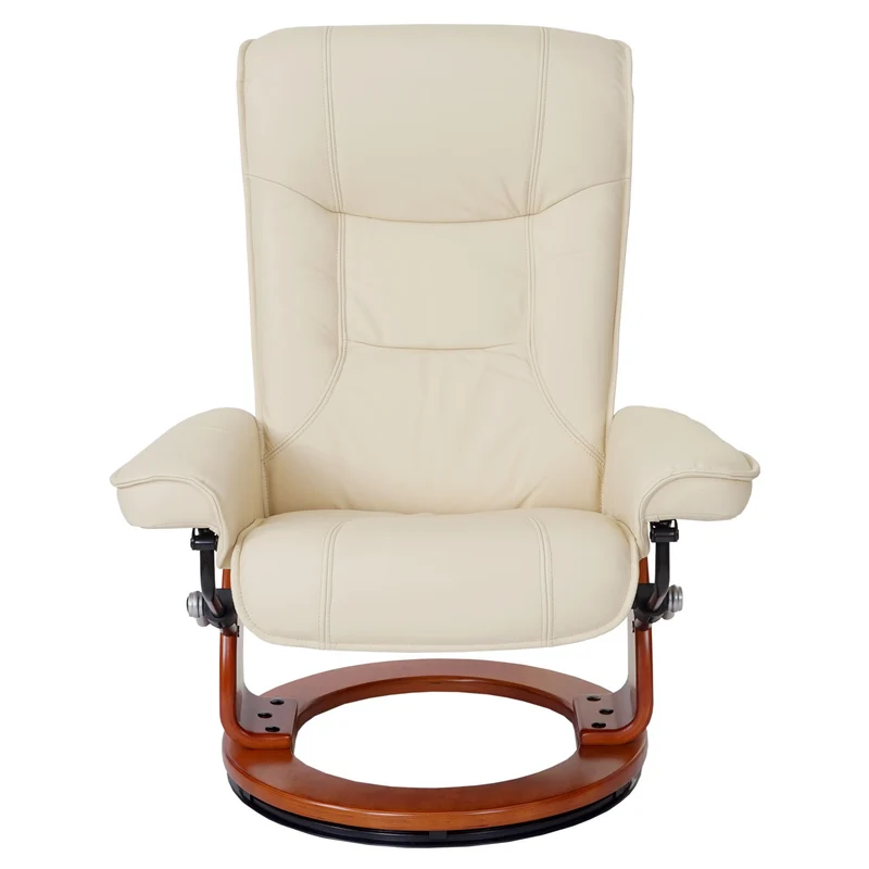 Fauteuil de relaxation TV avec repose-pieds cuir véritable crème pivotant et réglable 04_0003674