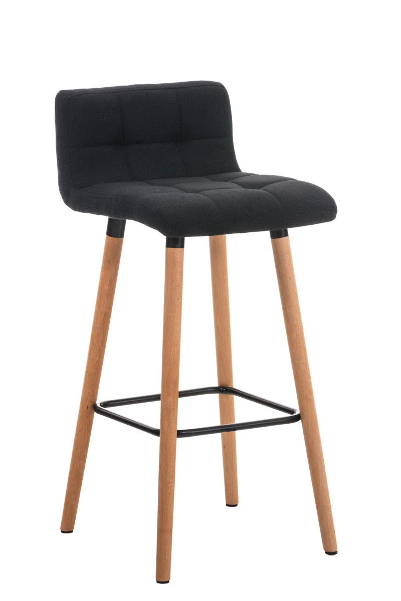 Lot de 2 tabourets de bar en tissu noir coutures décoratives pieds en bois avec repose-pieds 10_0000218