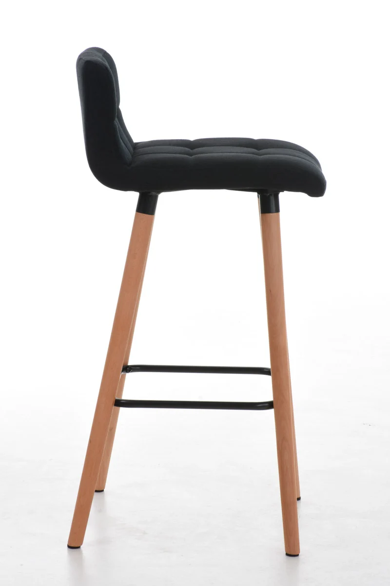 Lot de 2 tabourets de bar en tissu noir coutures décoratives pieds en bois avec repose-pieds 10_0000218