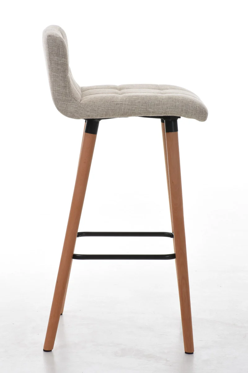 Tabouret de bar en tissu crème coutures décoratives pieds en bois avec repose-pieds 10_0000046