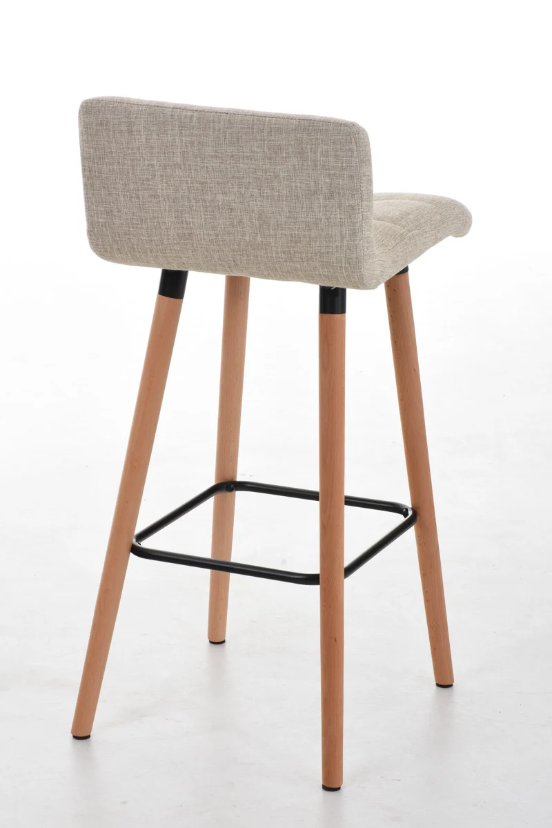 Tabouret de bar en tissu crème coutures décoratives pieds en bois avec repose-pieds 10_0000046