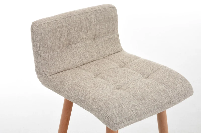 Tabouret de bar en tissu crème coutures décoratives pieds en bois avec repose-pieds 10_0000046