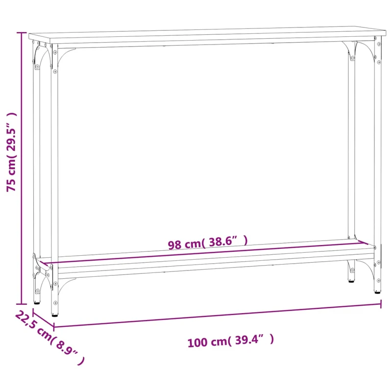 Table d'appoint console pratique pour une entrée organisée 100 x 22,5 x 75 cm bois d'ingénierie marron et métal DEC031752
