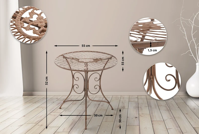 Table d’appoint en fer style antique marron 55 x 52 cm 10_0008833