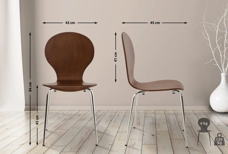 Chaise visiteur empilable en bois marron et métal chromé style moderne 10_0008289