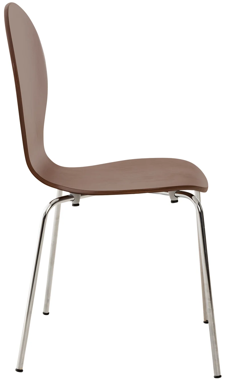 Chaise visiteur empilable en bois marron et métal chromé style moderne 10_0008289