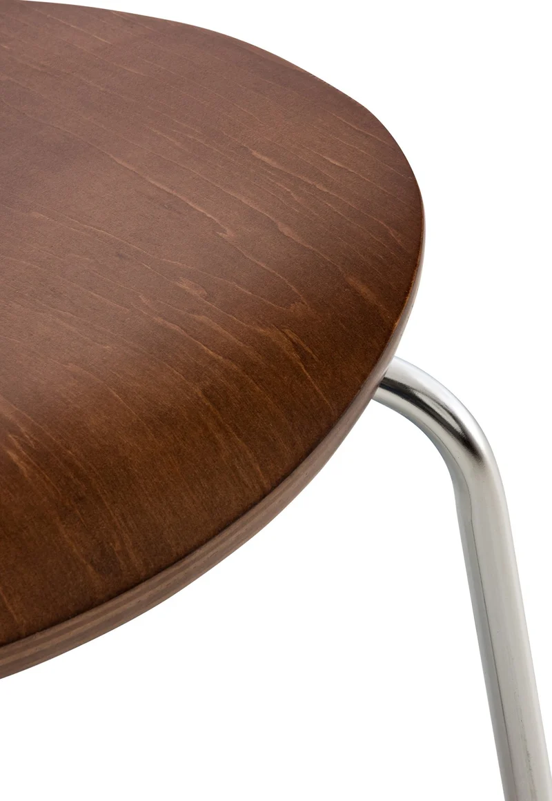 Chaise visiteur empilable en bois marron et métal chromé style moderne 10_0008289