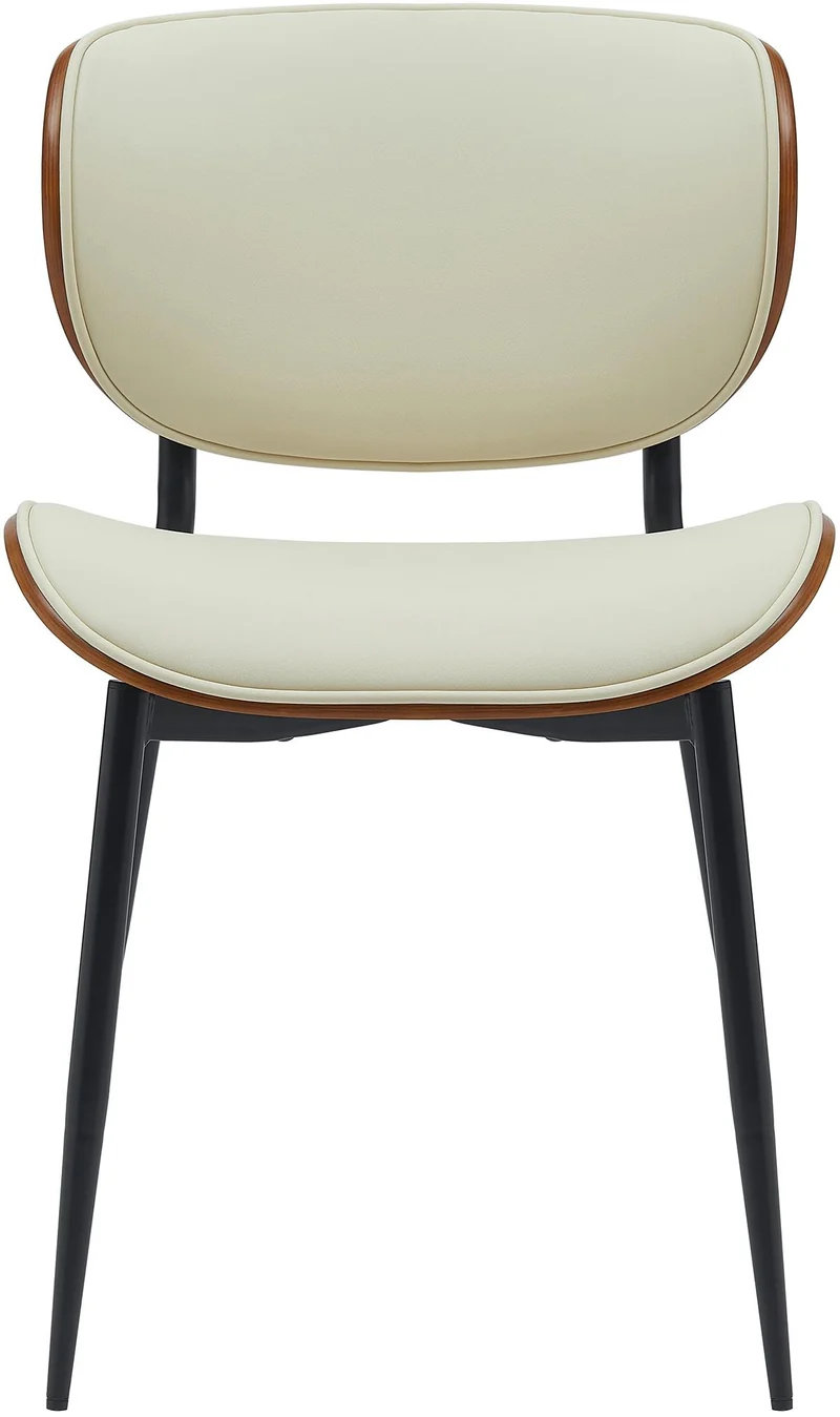 Lot de 2 chaises de salle à manger design en similicuir crème avec coque bois noyer structure métal robuste 10_0008480