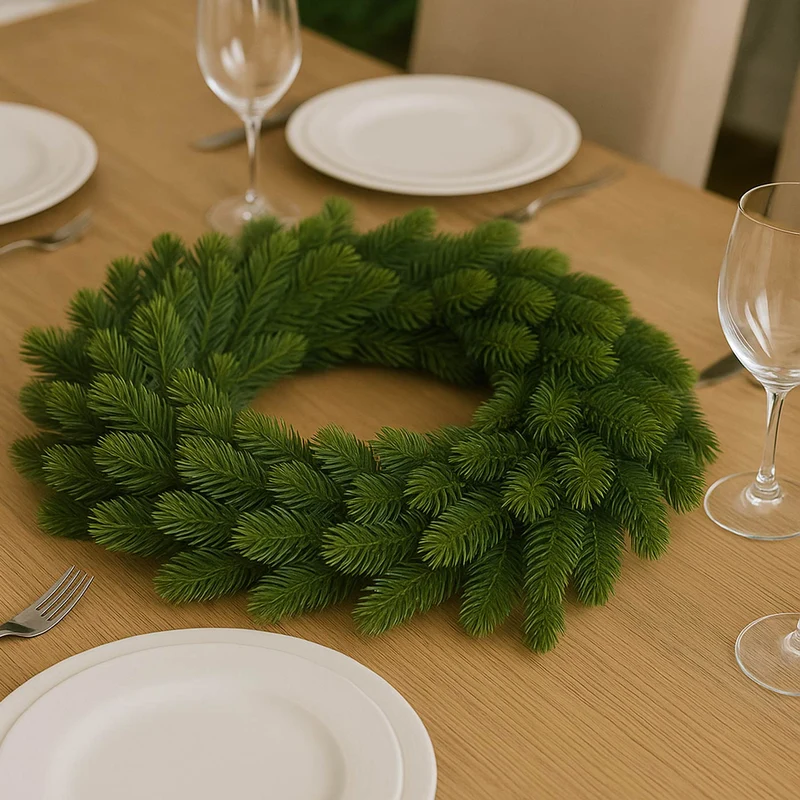 Couronne décorative artificielle de Noël 60 cm avec 4 supports pour bougies sapin vert polyéthylène 04_0009148