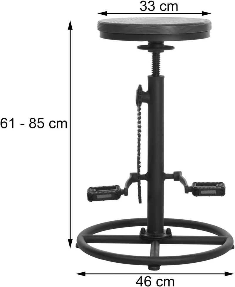 Tabouret de bar x1 chaise de comptoir avec repose-pieds rotatif réglable en hauteur design de vélo industriel en métal et bois massif naturel TDB04089