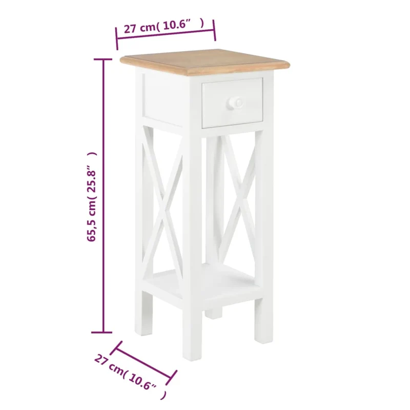 Table d'appoint support de plante avec tiroir et étagère 27 x 27 x 65,5 cm MDF + bois de pin blanc et marron DEC032345