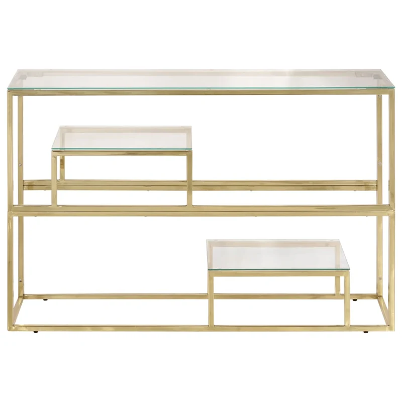 Table console avec étagère en acier inoxydable doré et verre trempé DEC031360