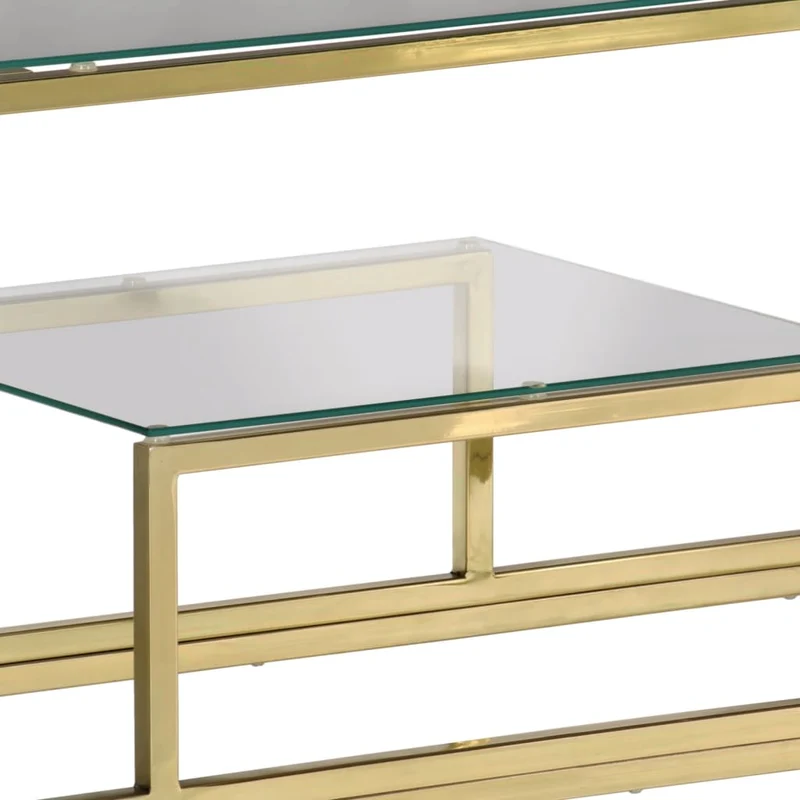 Table console avec étagère en acier inoxydable doré et verre trempé DEC031360